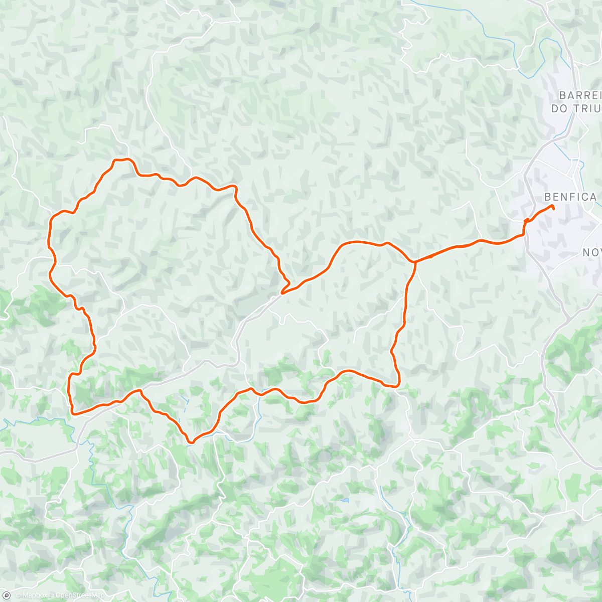 Mapa de la actividad (Tocaia dos lobos -> Humaitá -> Ribeirão do Carmo -> Rosário)