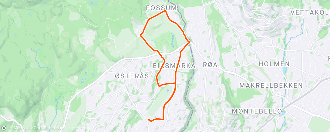 Map of the activity, Rolig løpetur. 8 km med Magnus.