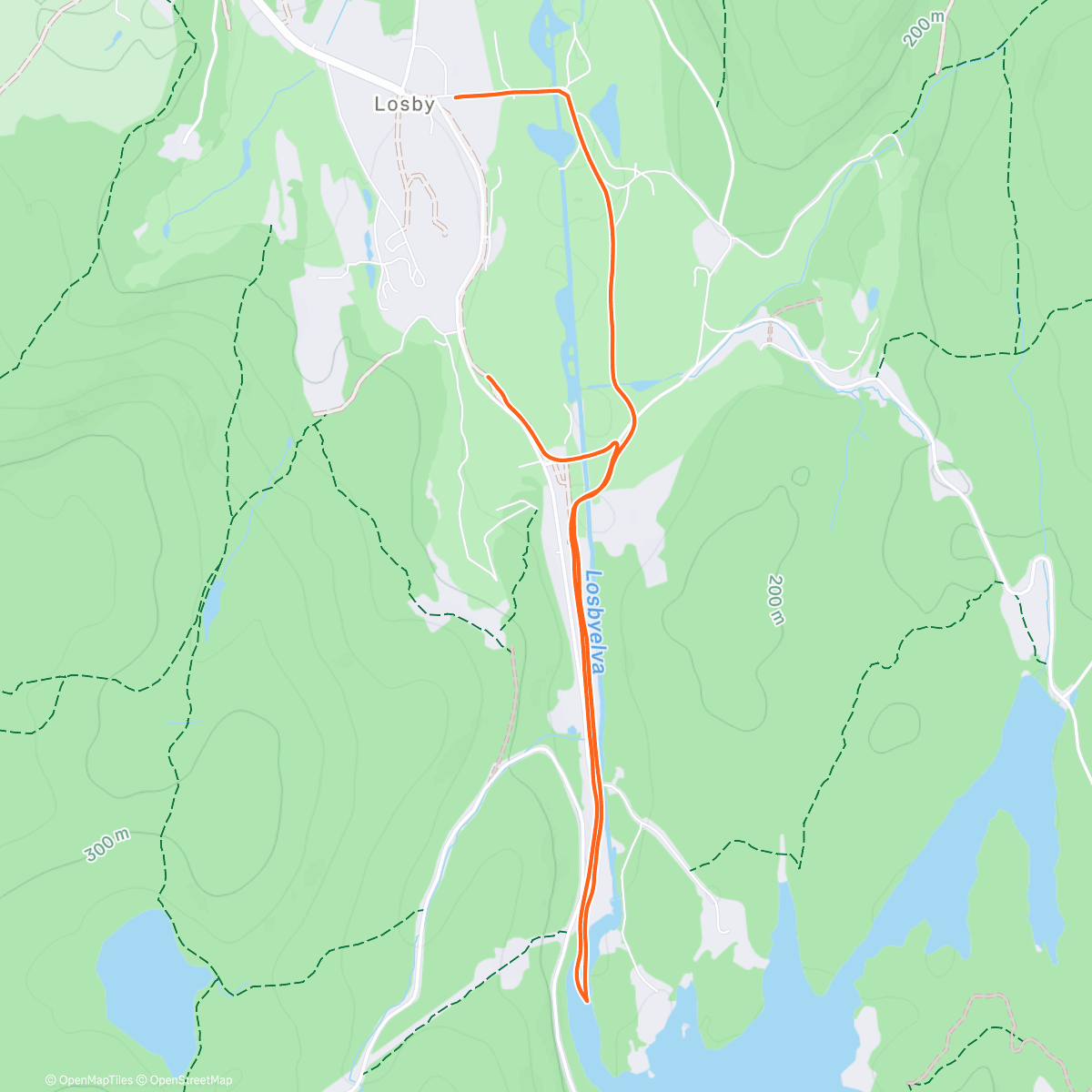 Map of the activity, Mønevann fra Losby gods. Overvann og plussgrader 😩 Ellers hent nydelig
