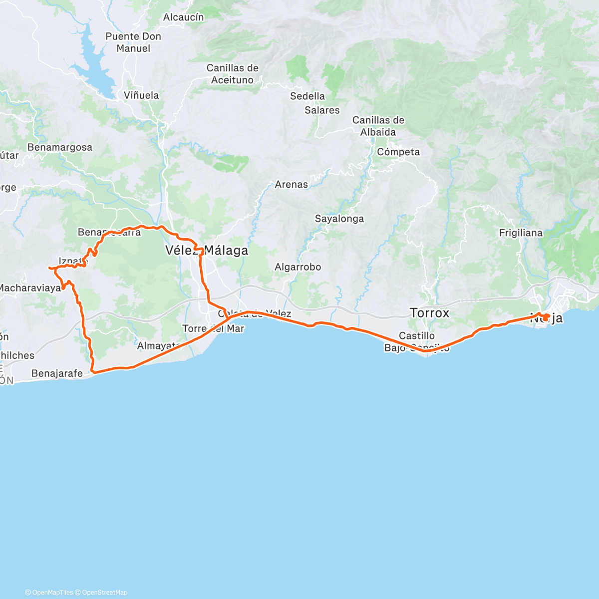Map of the activity, Nerja Coffee Ride