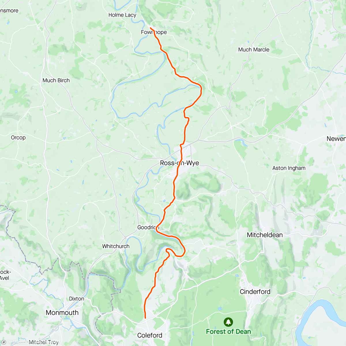 Map of the activity, ROUVY - Wye Valley | Babble Ride Across Britain