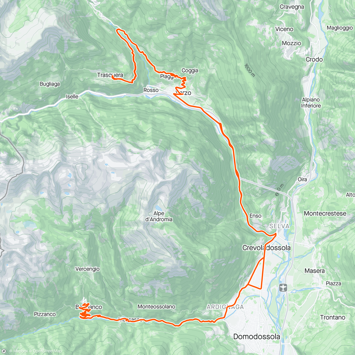 Map of the activity, Trasquera-Bognanco-Trasquera