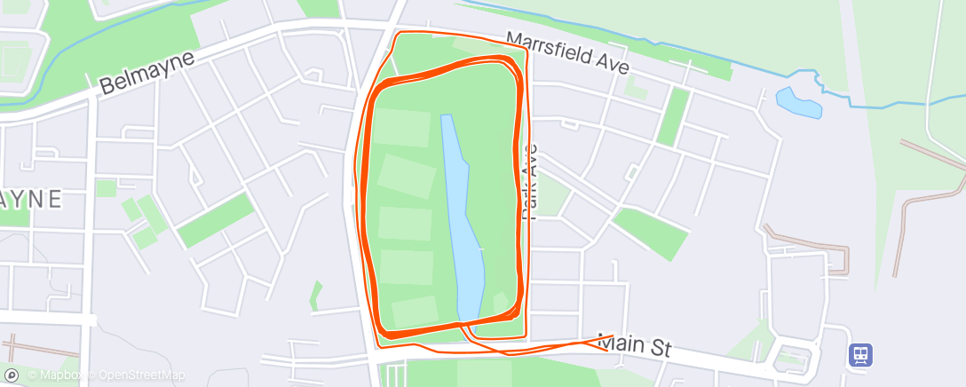 Map of the activity, Long run : 20mins easy, 40 @ 6:50, 20 mins easy