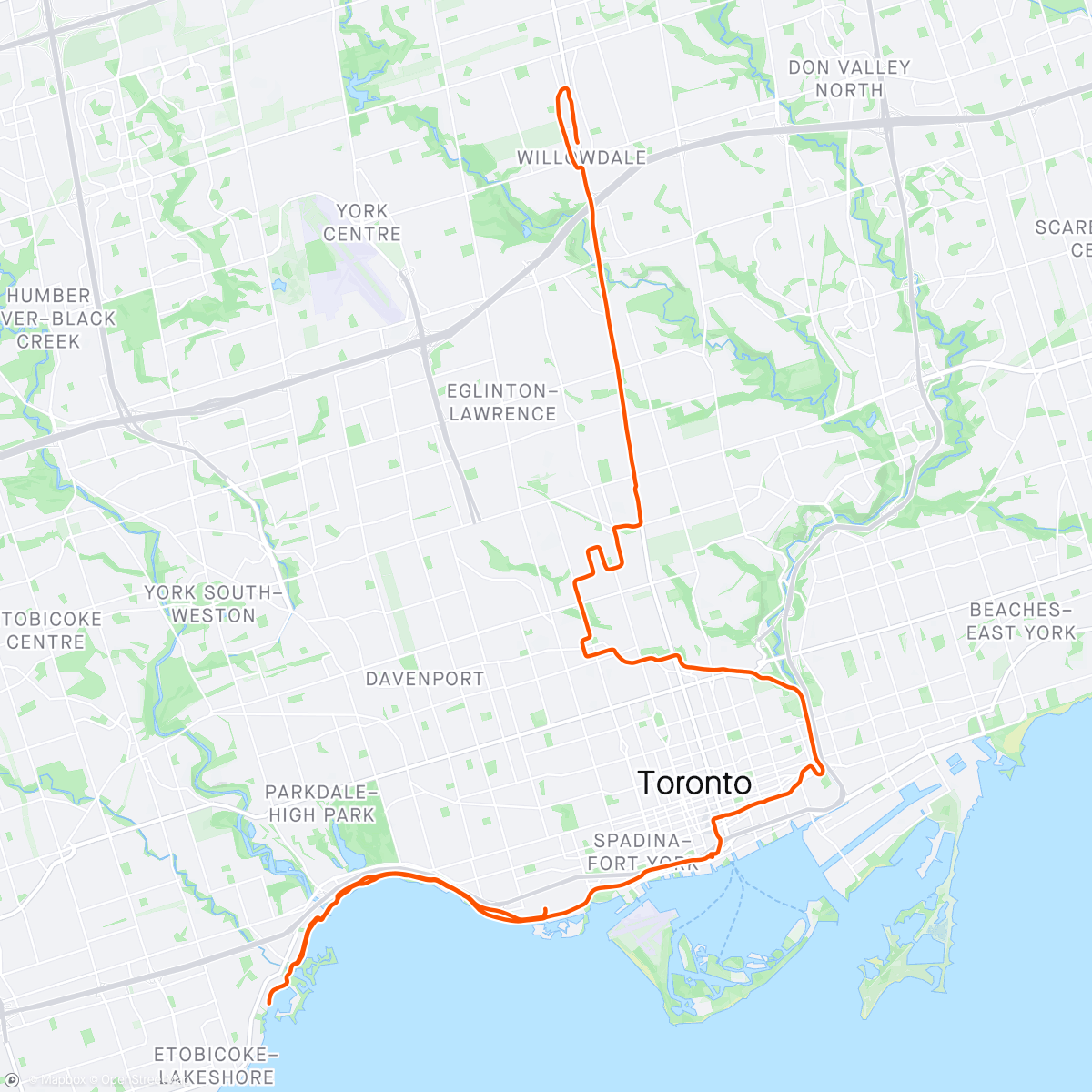 Map of the activity, Toronto Marathon