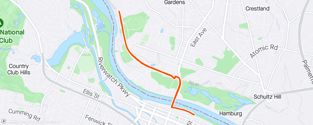 Map of the activity, 5m out/back on Augusta Greenway
