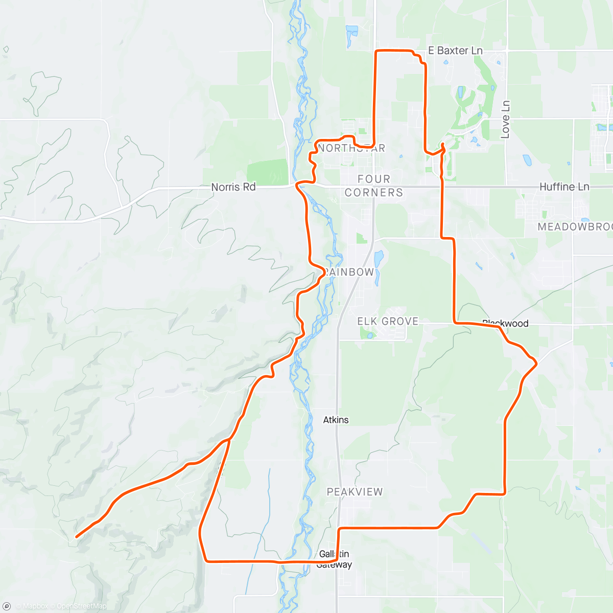Map of the activity, Gallatin Gateway Gravel Loop + Axtell-Anceny Hill Climb