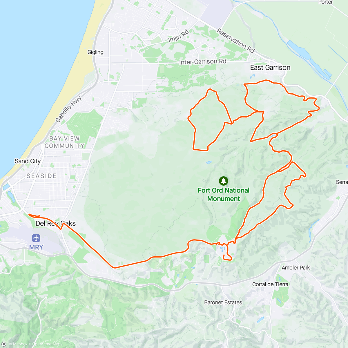 Map of the activity, Sea Otter Gravel Race pre-ride