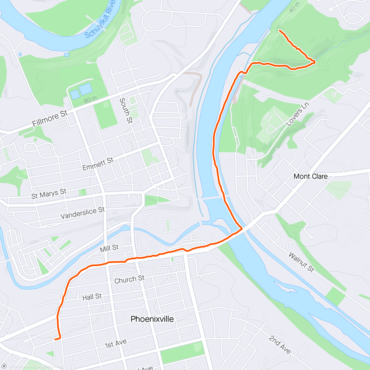 Map of the activity, Out n back (only recorded back)
