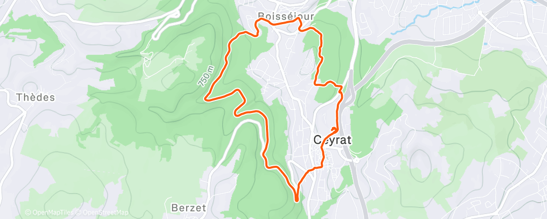 Карта физической активности (Course à pied dans l'après-midi)