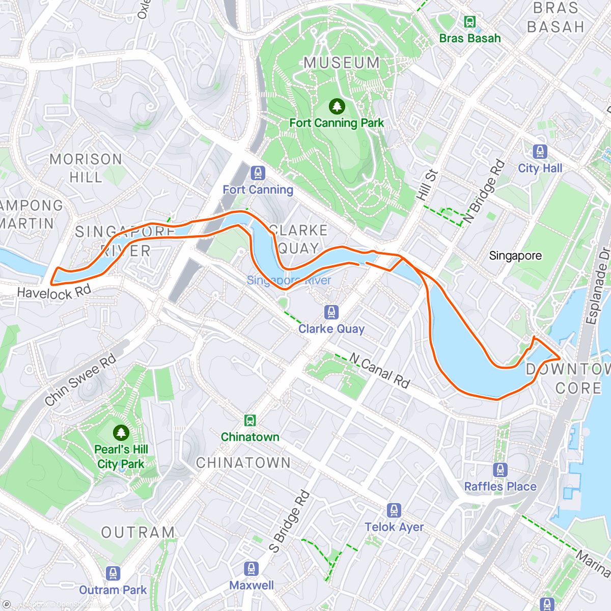 Map of the activity, Morning Walk – Singapore River Walk