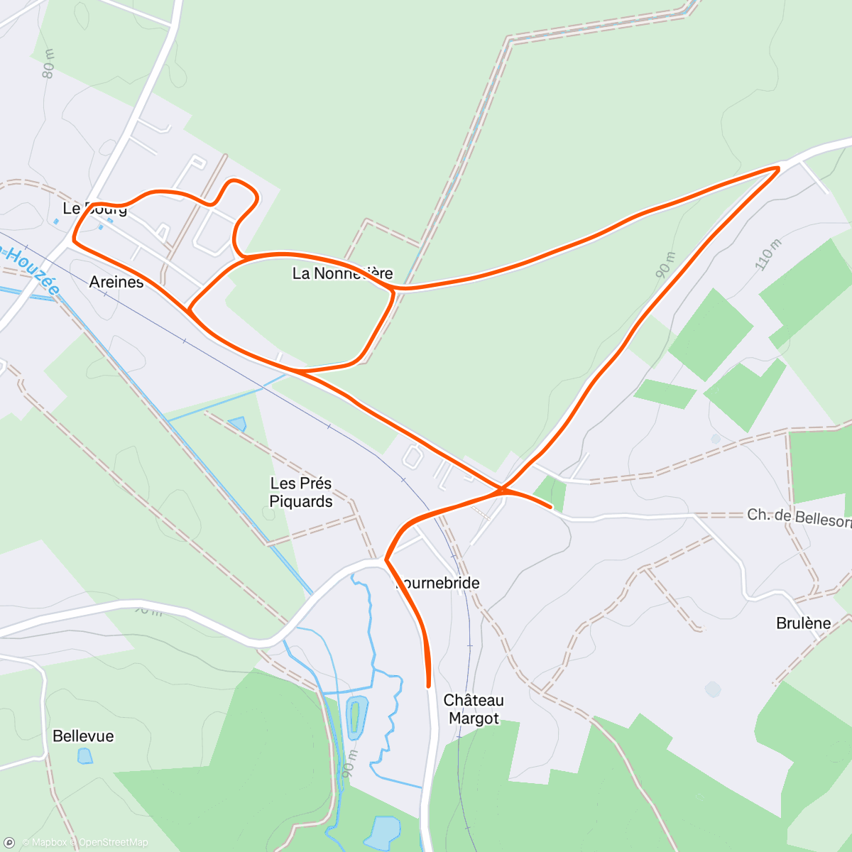 Map of the activity, Répétitions de 2 km