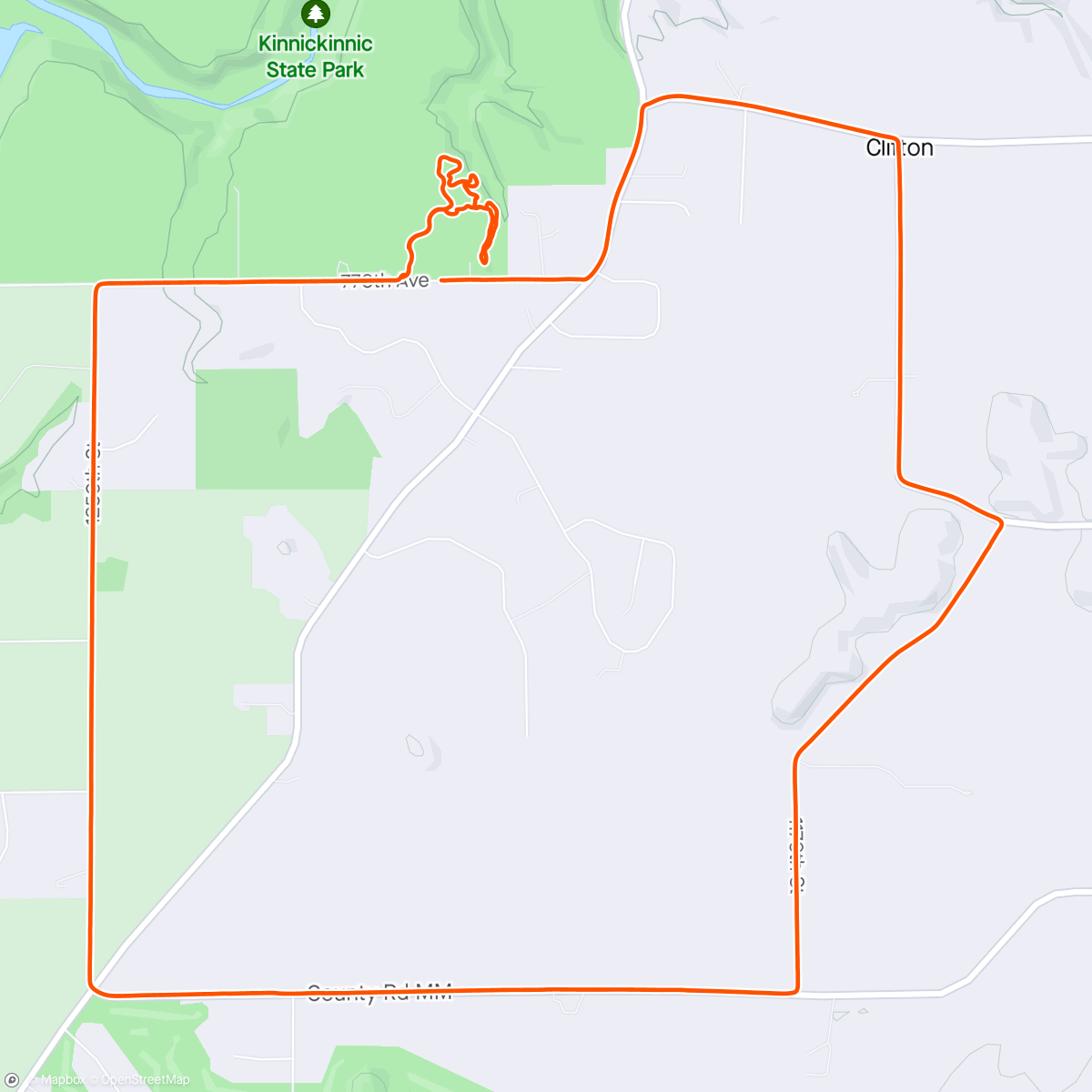 Map of the activity, Windy ride on road