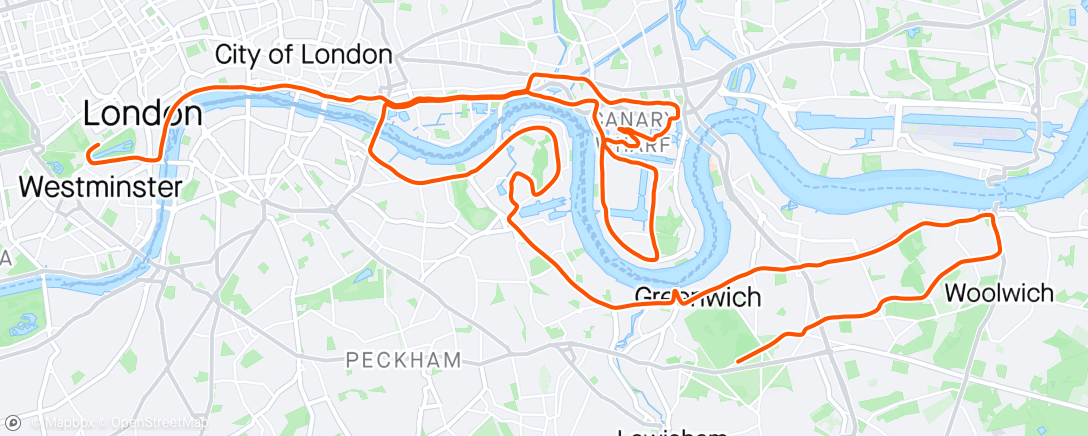 Mapa de la actividad, London Marathon