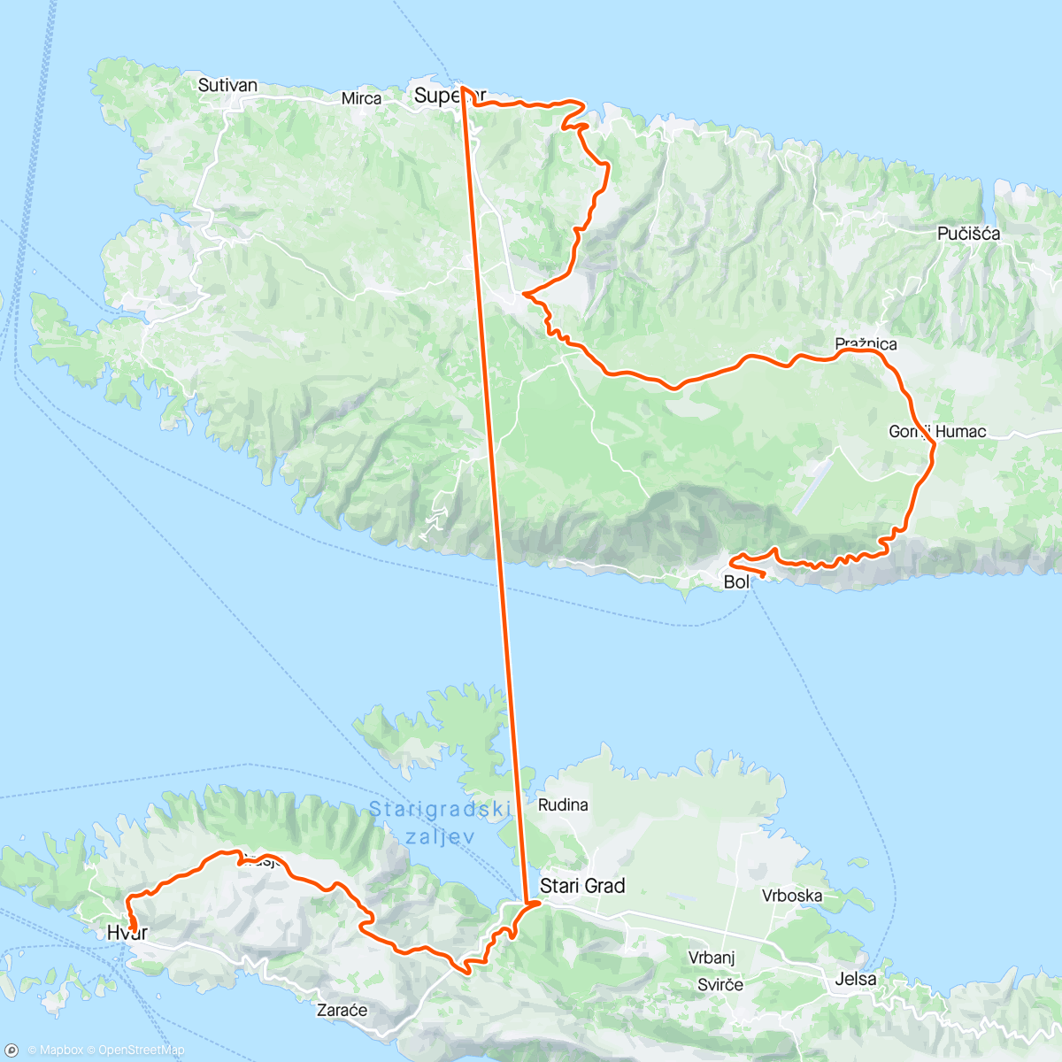 Map of the activity, Long climbs, long descents, 2 ferry rides and shit tons of beautiful views