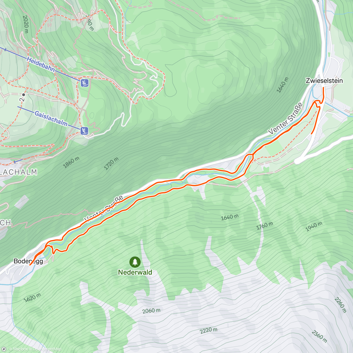 Map of the activity, Zwieselstein - Bodenegg 🥾🥾