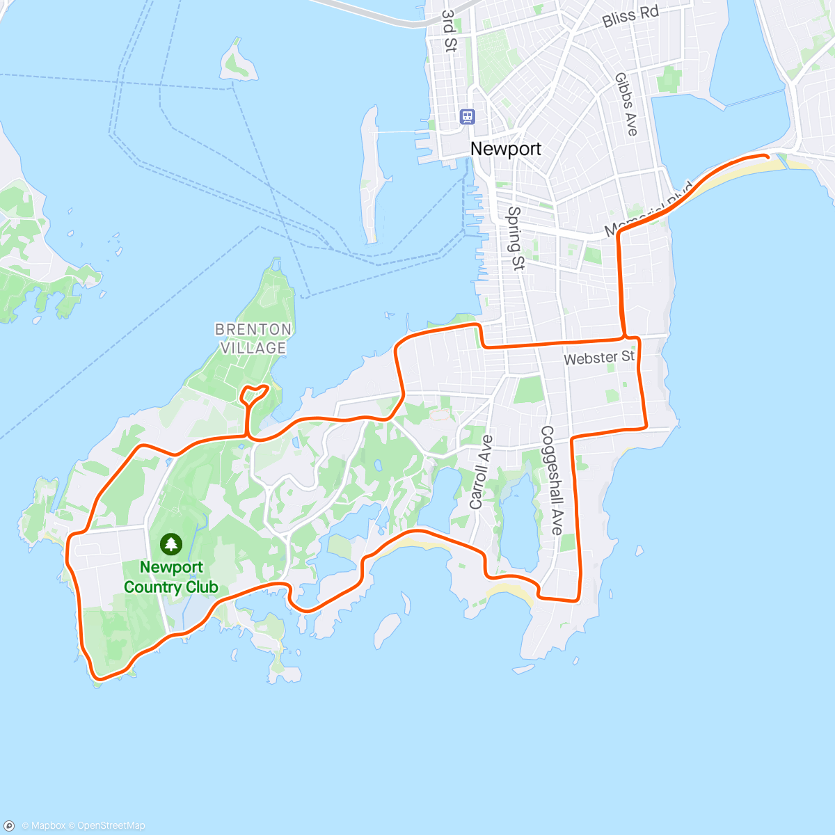 Map of the activity, Rhode Runners Newport Half