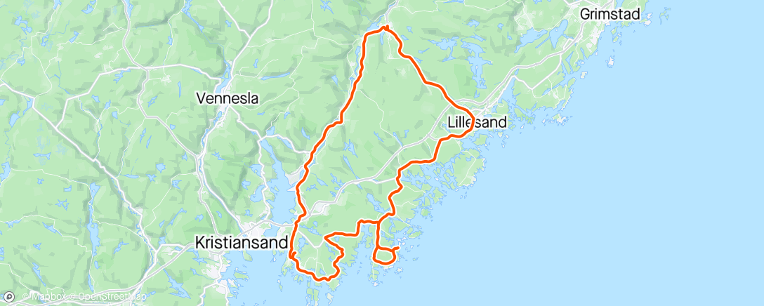 Map of the activity, Høvåg - Lillesand - Birkeland
