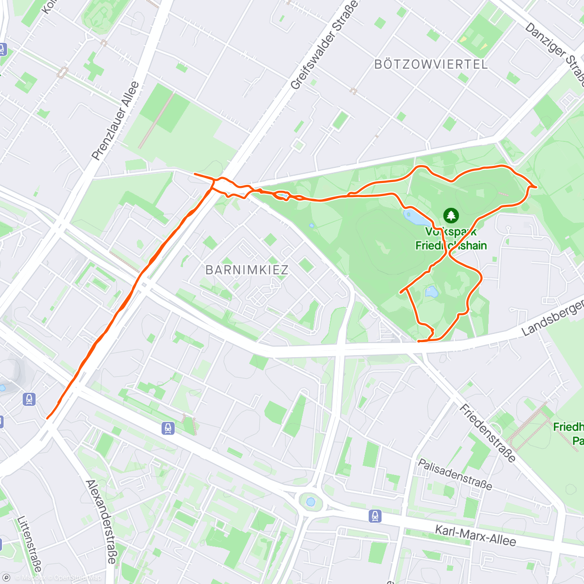 Karte der Aktivität „Berlin - Alexanderplatz-Volkspark Friedrichshain”