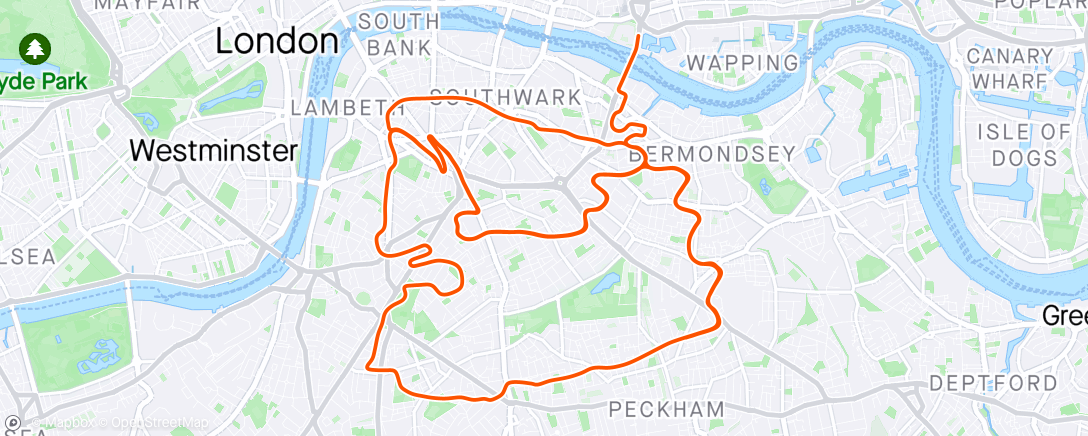 Map of the activity, Zwift - 80% FTP x 75 min in London