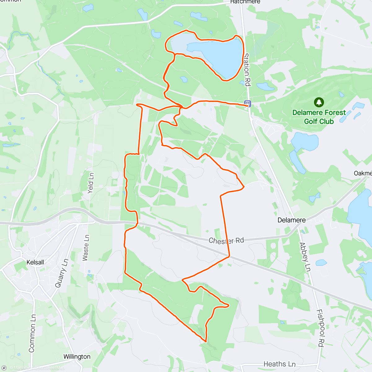 Map of the activity, Delamere after a beautiful warm up