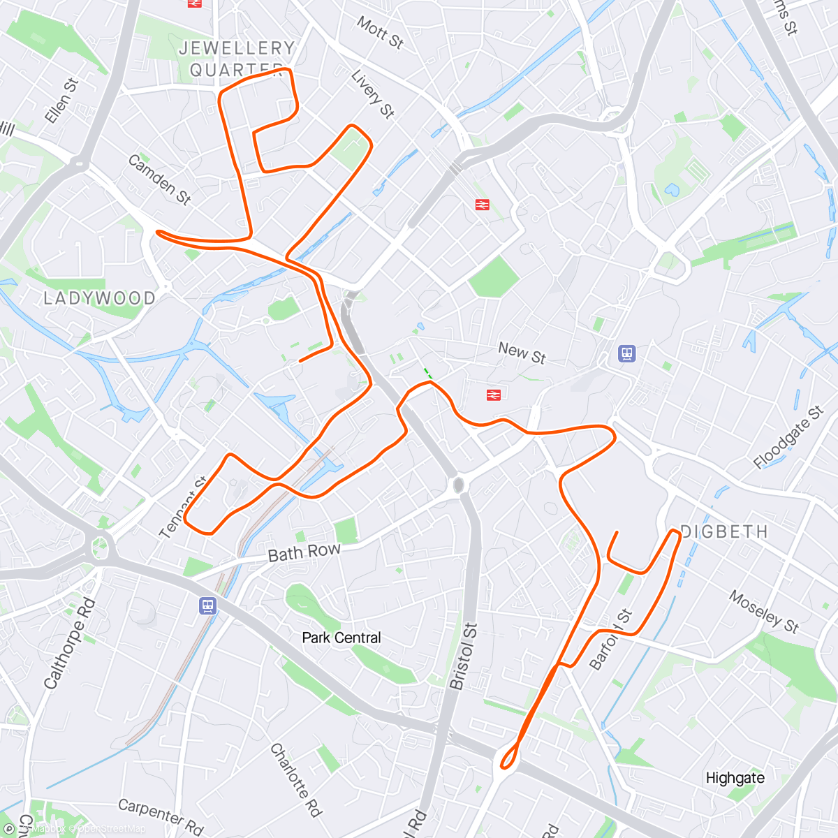 Map of the activity, Birmingham 10k 2024.  Great to start the race with Imogen on her 15th birthday 🎂