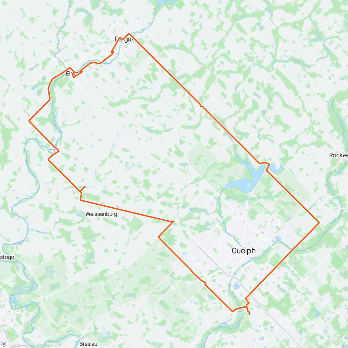 Mapa da atividade, More riding to work - 33 McNab St Elora.