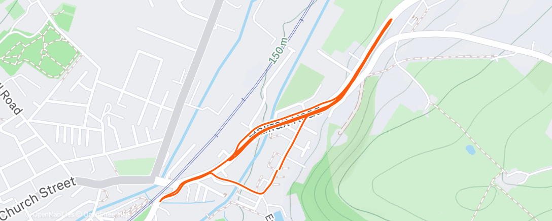 Map of the activity, 5x2.5 min hill reps