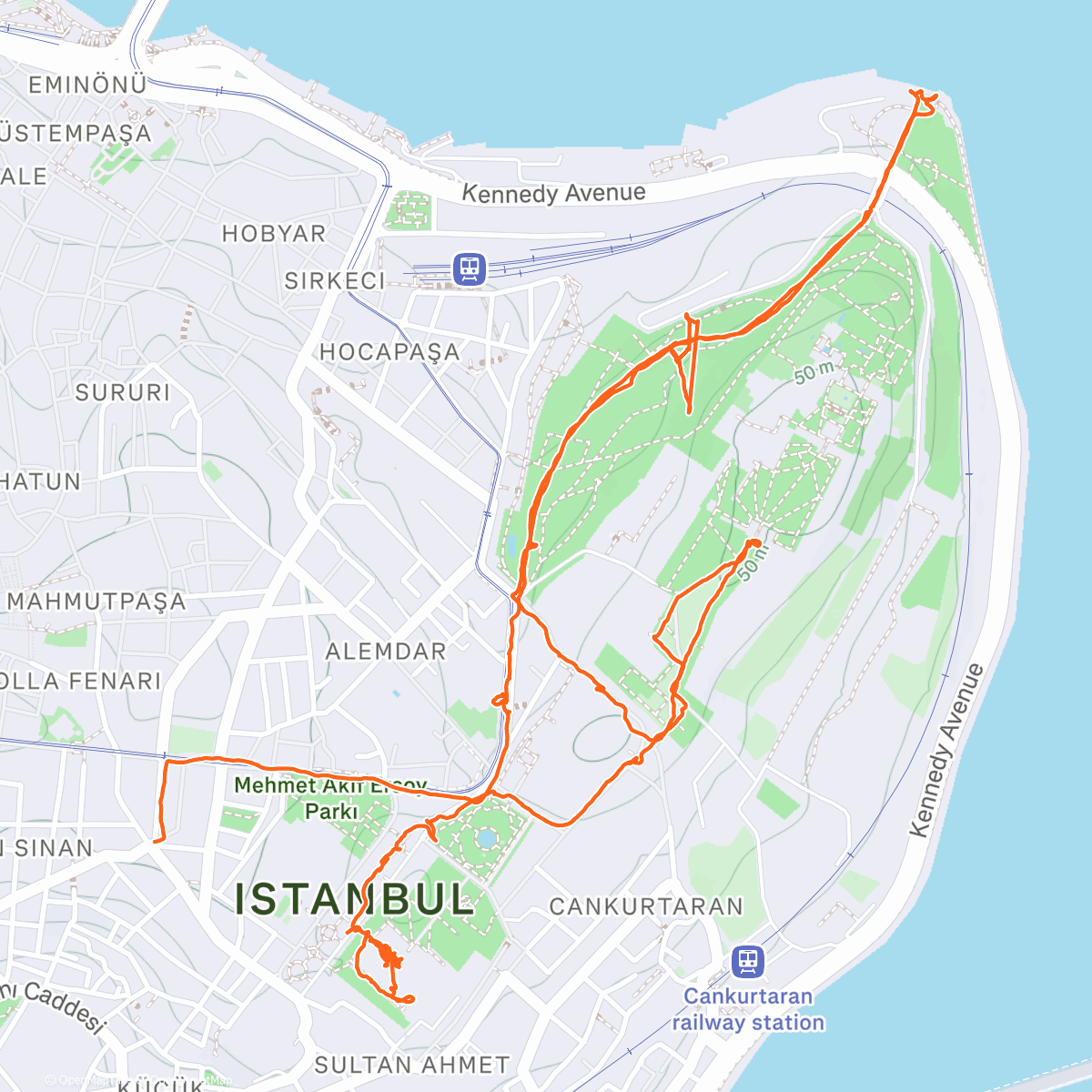 Map of the activity, sultanahmet camii, ayasofya-i kebir cami-i serifi, topkapi sarayi, gülhane parki, sarayburnu, alemdar, divan yolu
