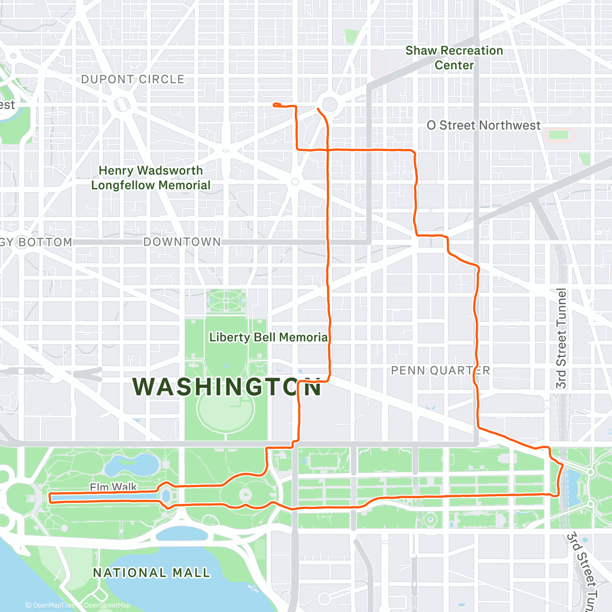 Map of the activity, Perfect run on the National Mall