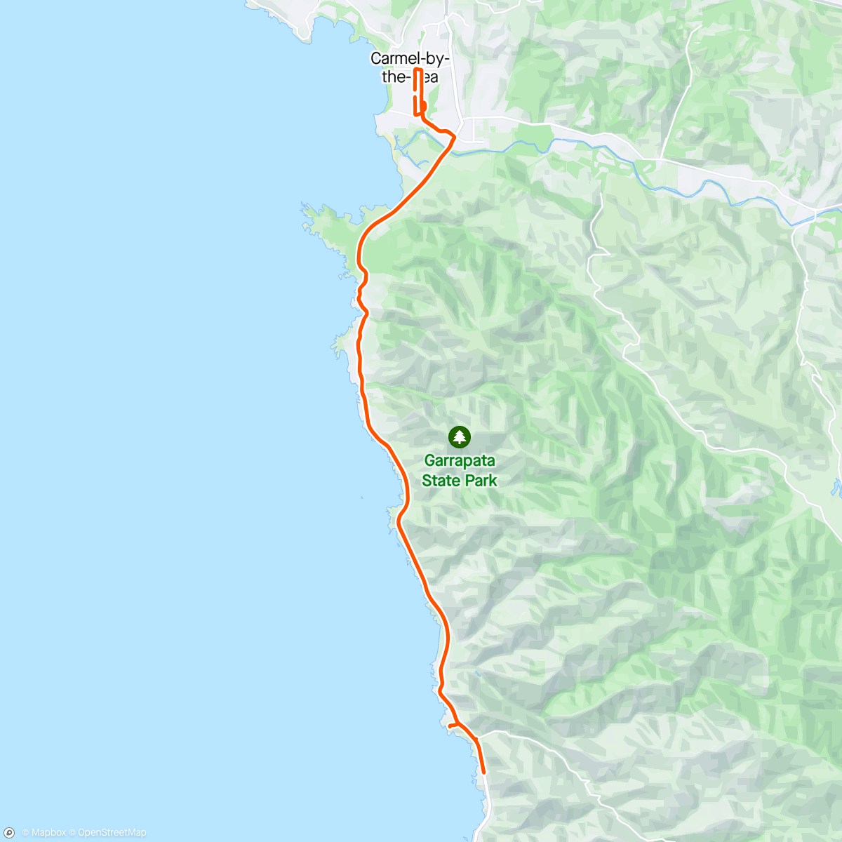 Map of the activity, Being a tourist…..the new Big Sur Marathon course will be an out and back!! 

Chatted with a police officer who was stationed at the Rocky Creek mudslide that wiped out a portion of the road.