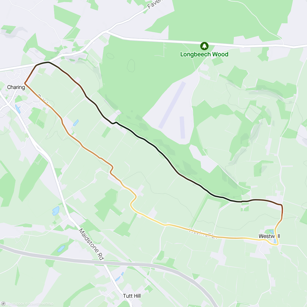 Map of the activity, Late afternoon Westwell-Charing 10k loop with Heather 👟