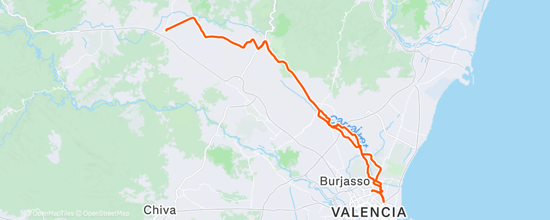 Map of the activity, VLC-Moncada-Masias-Bétera-Marines Nuevo-Carretera Alcublas-Casinos-Marines Nuevo-Bétera-Camí La Pelosa-Moncada-Carpesa-VLC