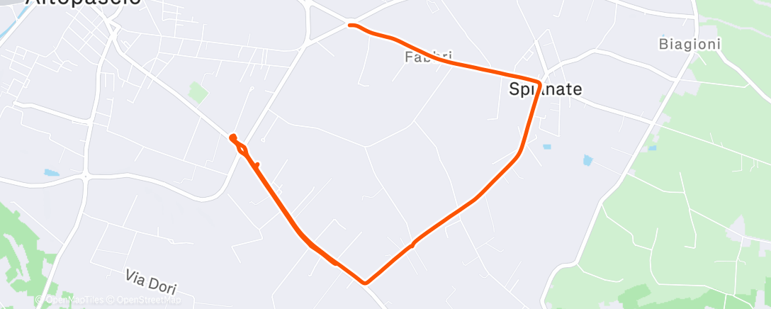 Map of the activity, Pedalata pomeridiana