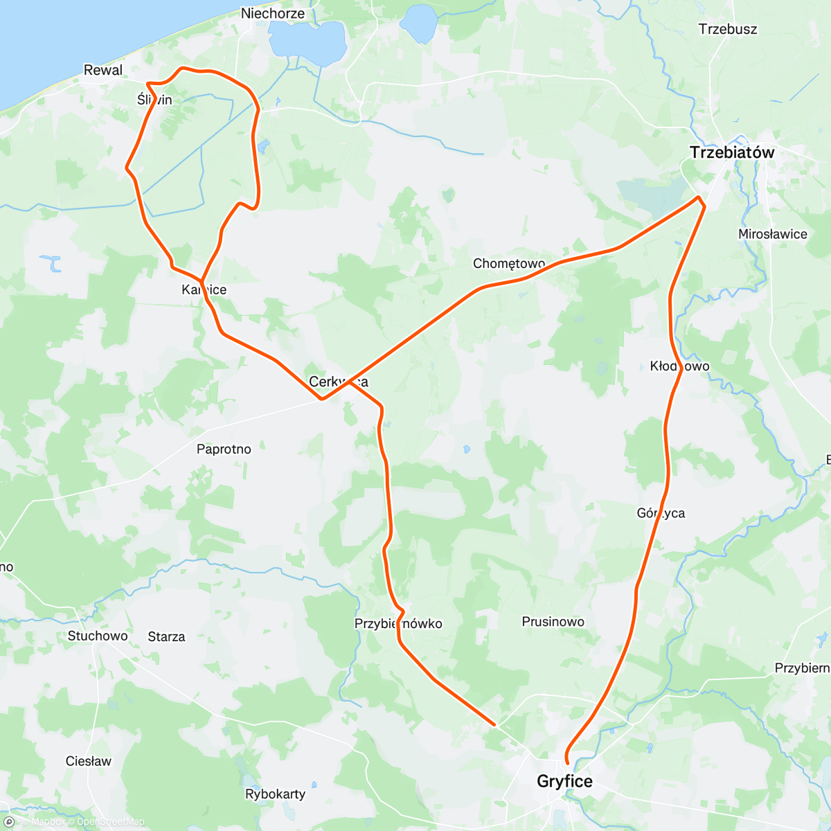 Map of the activity, ,,Supermaratony, Gryfice - 1 msc w K2🥇 i 4 Open Kobiet - w generalce zajmuję oficjalnie 1 msc w swojej kategorii"😊💪