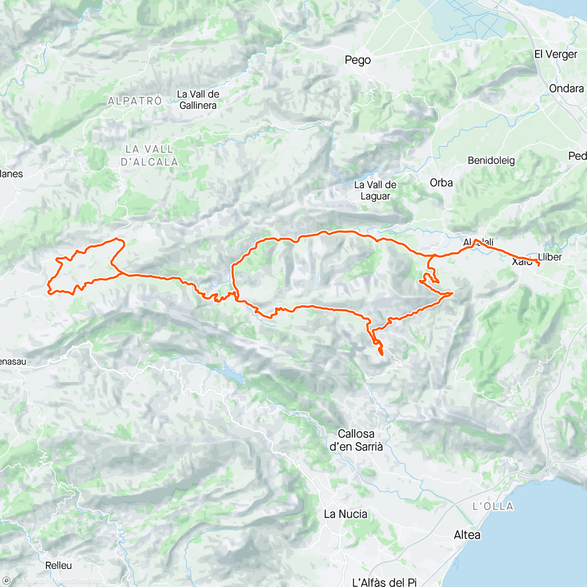 Map of the activity, Coll de Rates - Tárbena - Fageca - Quatretondeta - Benimassot - Benigembla