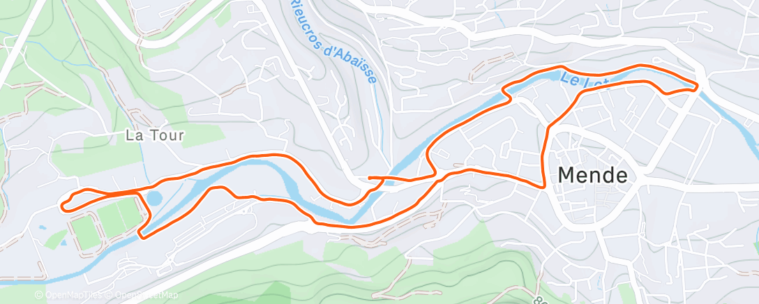 Map of the activity, Course à pied le midi