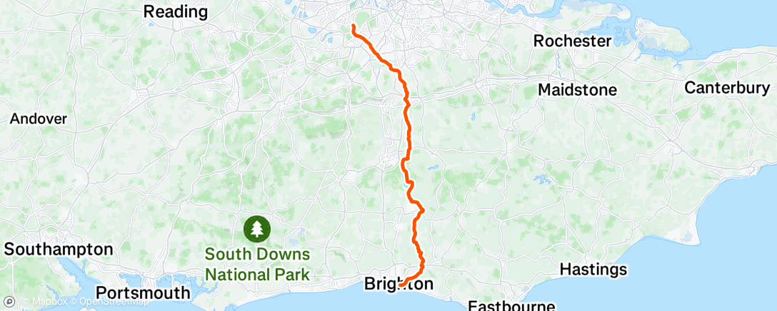 Map of the activity, Brighton to London 100k - 10th (PB 11:57)