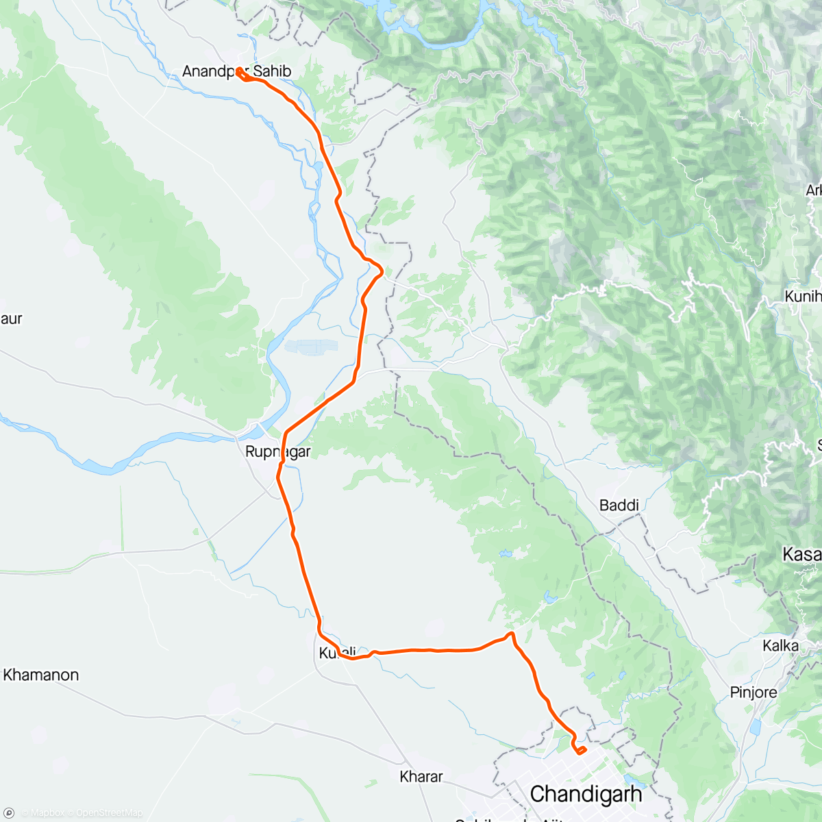 Map of the activity, Chandigarh - Anandpur Sahib - Chandigarh