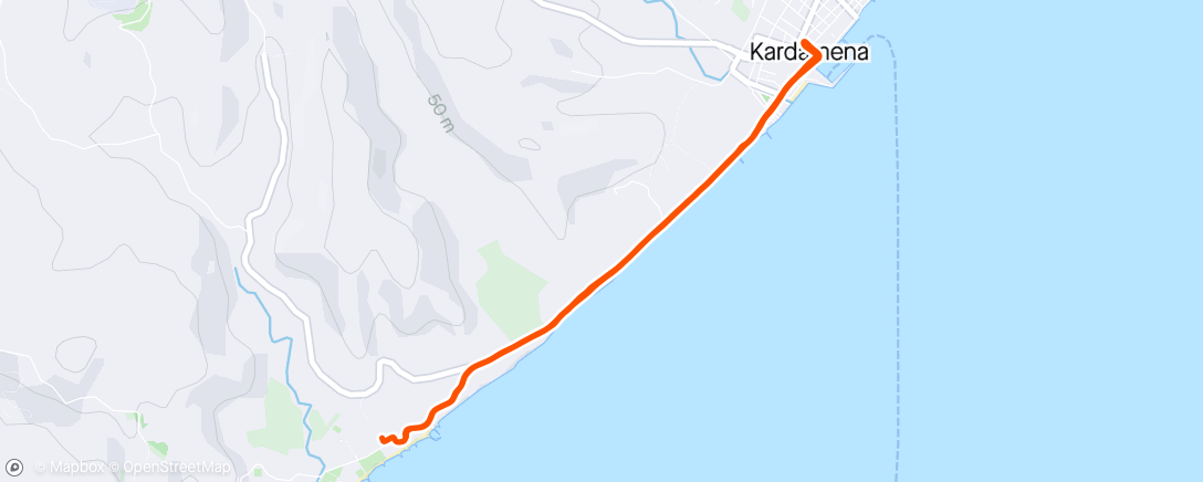 Map of the activity, Morning Walk to Kardamena and back.