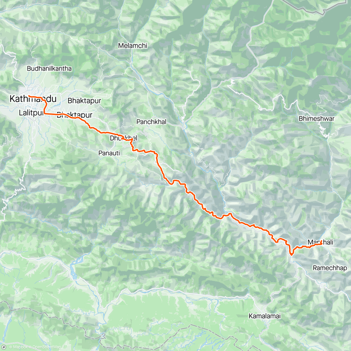 Map of the activity, Manthali to Kathmandu