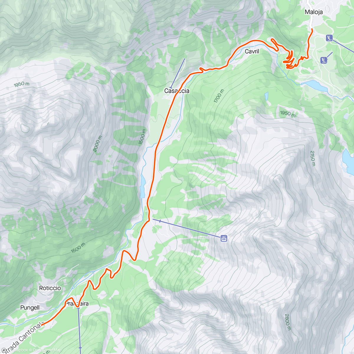 Map of the activity, ROUVY Maloja pass from Bregaglia (Val Bondasca)