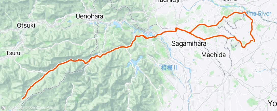 Map of the activity, 道志みちセブンから山伏トンネルまで30kmクライムTT