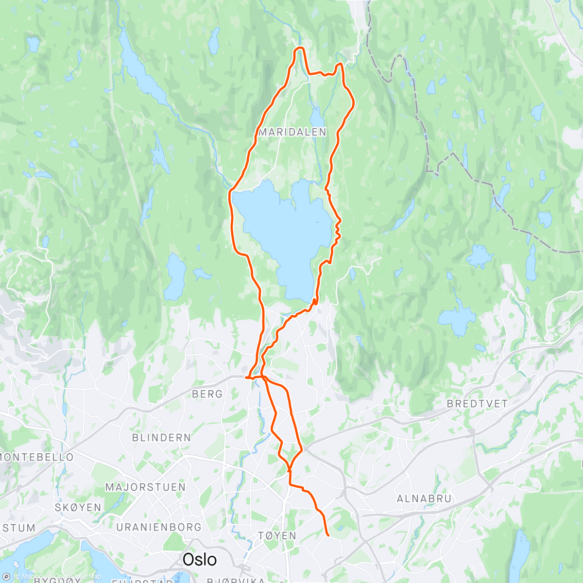アクティビティ「Rundt Maridalen med Jonas」の地図
