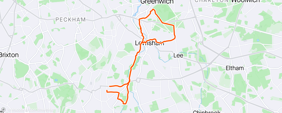 Map of the activity, Long bike walkies in Blackheath