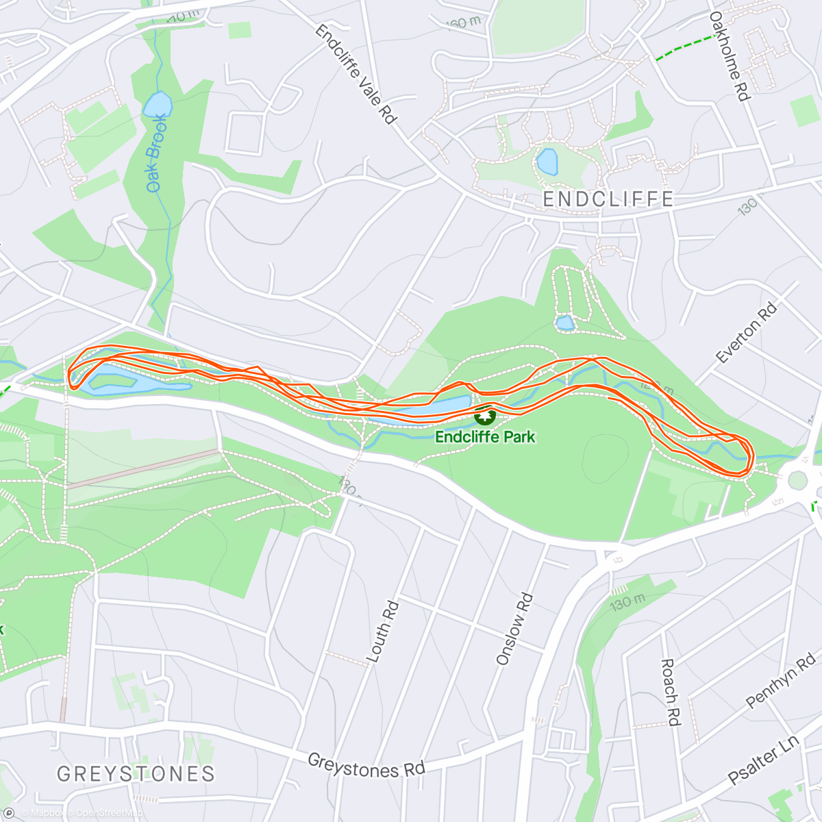 Map of the activity, Endcliffe Parkrun