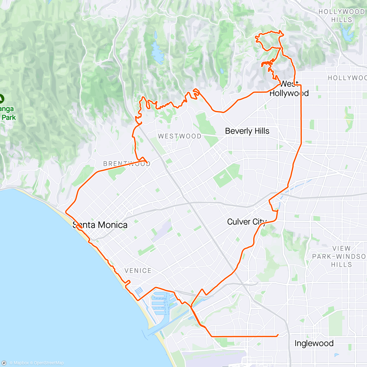 Map of the activity, Lap of Hollywood hills n bel air