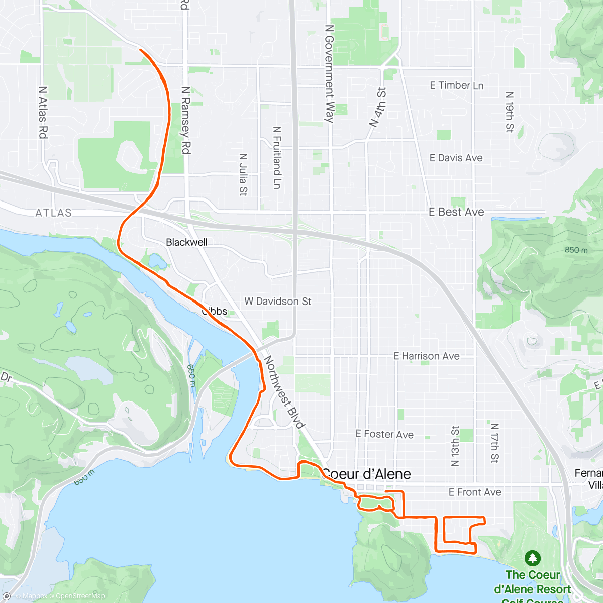 Karte der Aktivität „Coeur D'Alene Half Marathon 🏃🏻👟🥉”