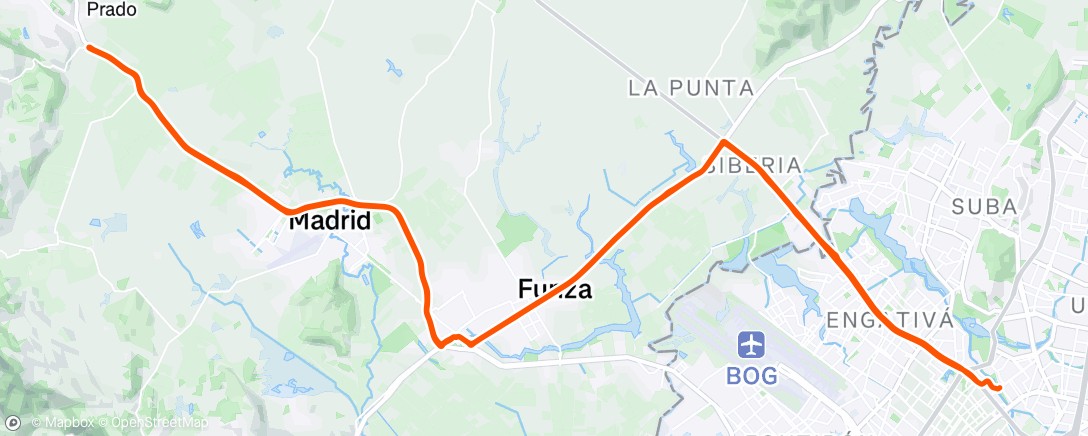 Mappa dell'attività Bogotá-Funza-Cartagenita-Funza-Bogotá