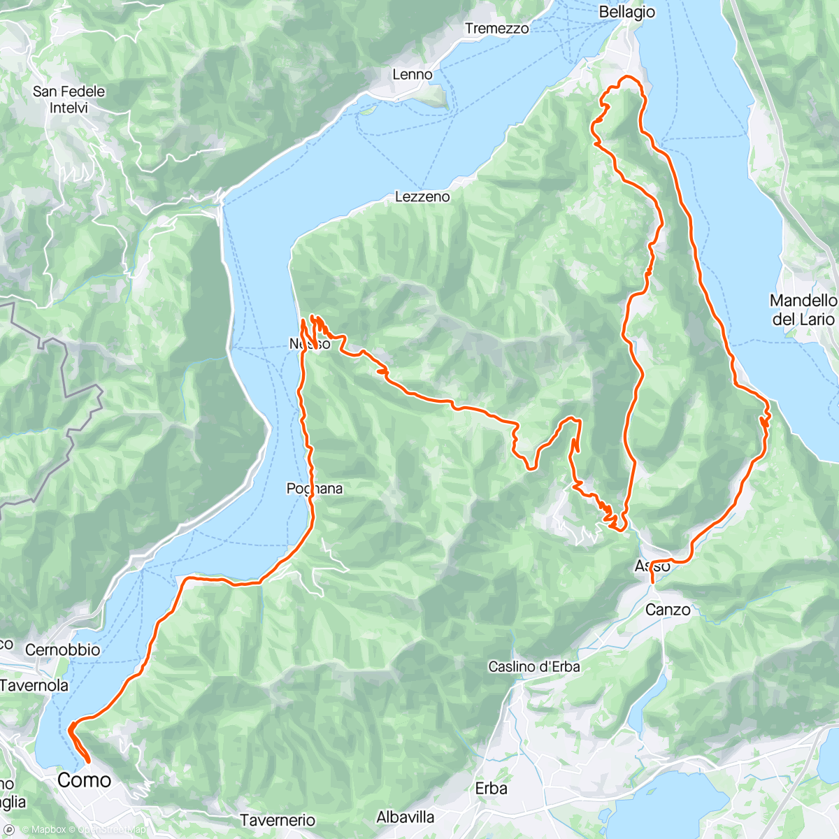 Map of the activity, Sormano-Ghisallo-Valbrona