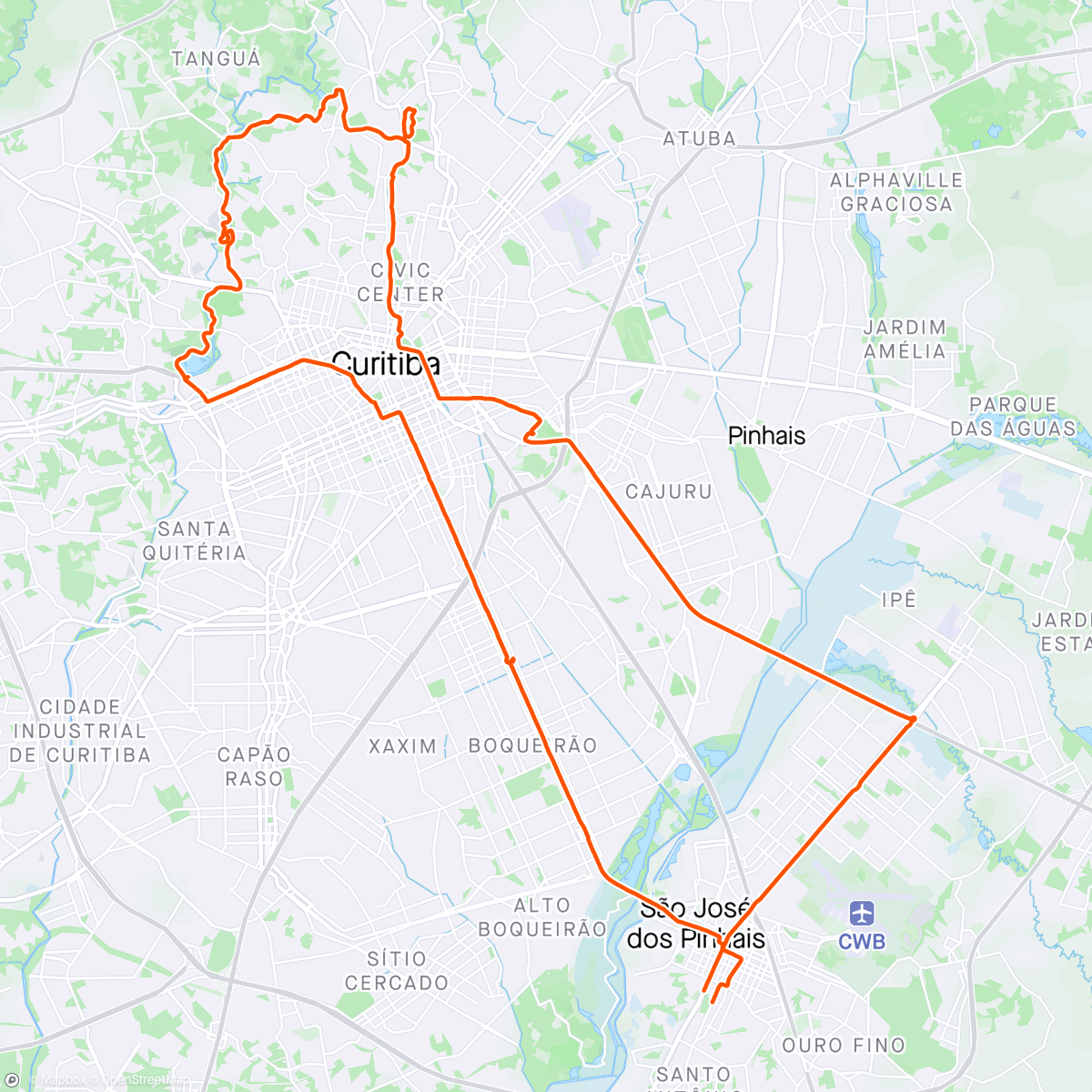 Map of the activity, Pedal Inter Parques em Curitiba